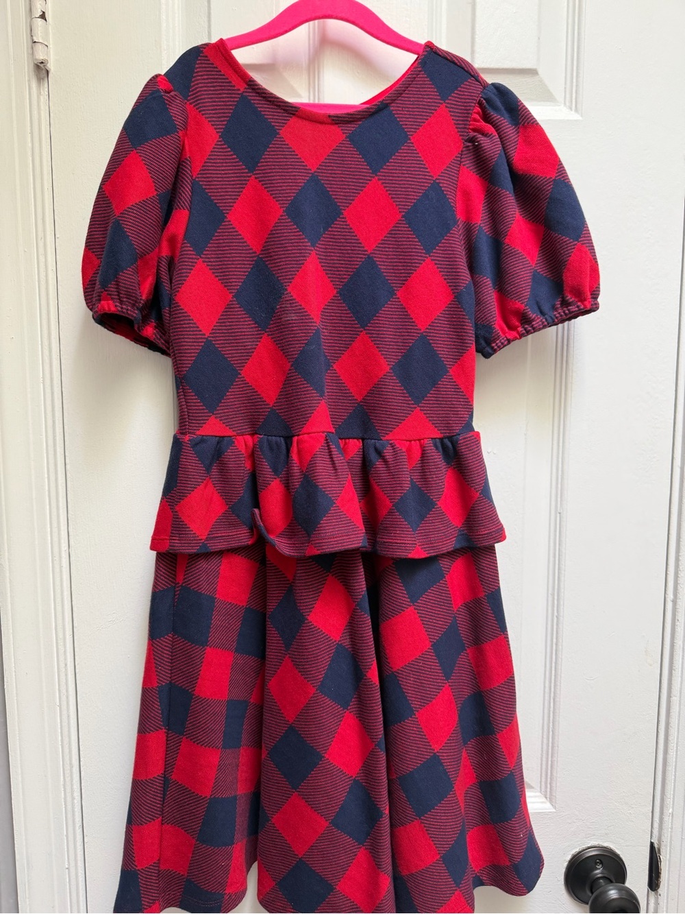 Janie and Jack Red and Navy Plaid Peplum Dress